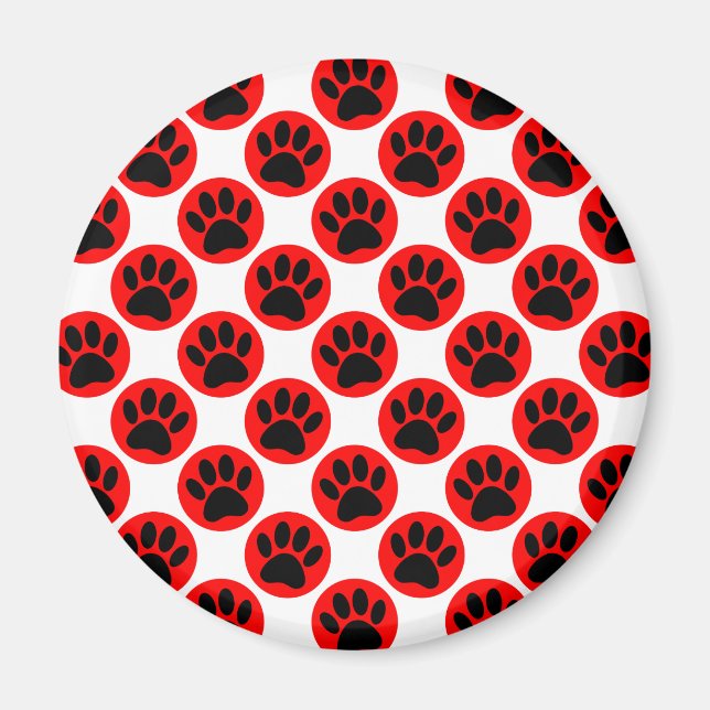 Schwarze Hundepaws in roten Polka-Punkten Magnet (Vorne)