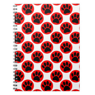 Schwarze Hundepaws in roten Polka-Punkten Notizblock