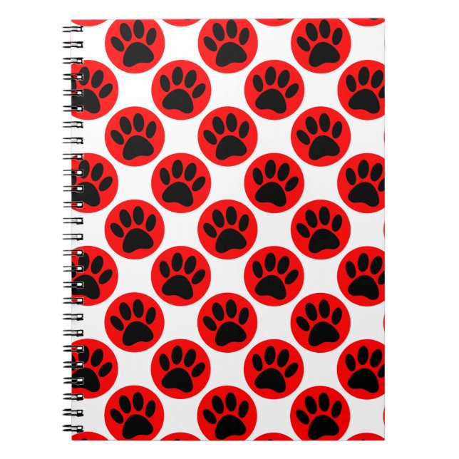 Schwarze Hundepaws in roten Polka-Punkten Notizblock (Vorderseite)