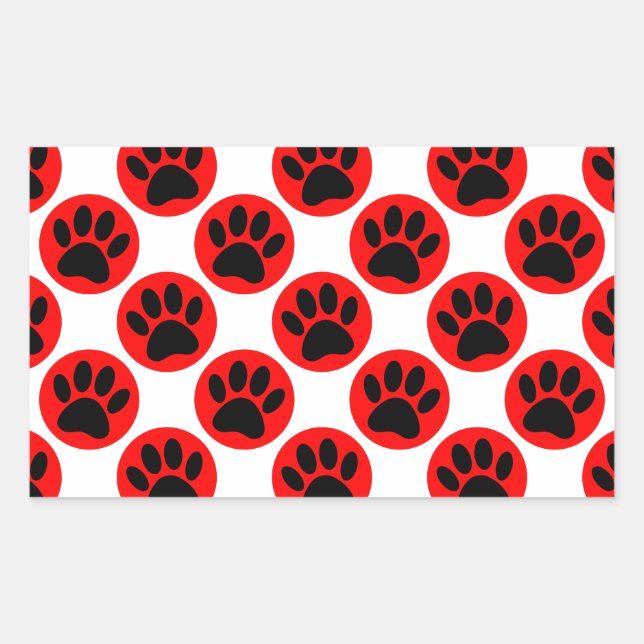 Schwarze Hundepaws in roten Polka-Punkten Rechteckiger Aufkleber (Vorderseite)