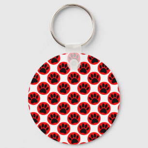 Schwarze Hundepaws in roten Polka-Punkten Schlüsselanhänger