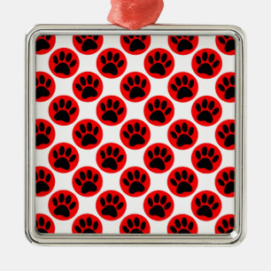 Schwarze Hundepaws in roten Polka-Punkten Silbernes Ornament