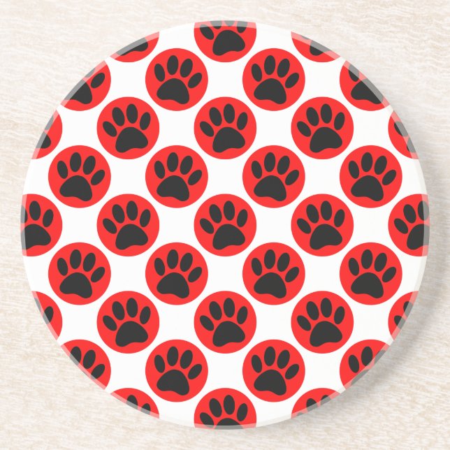 Schwarze Hundepaws in roten Polka-Punkten Untersetzer (Vorne)
