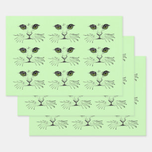 Schwarze Illustrationen Kat gegenüber grünen Augen Geschenkpapier Set