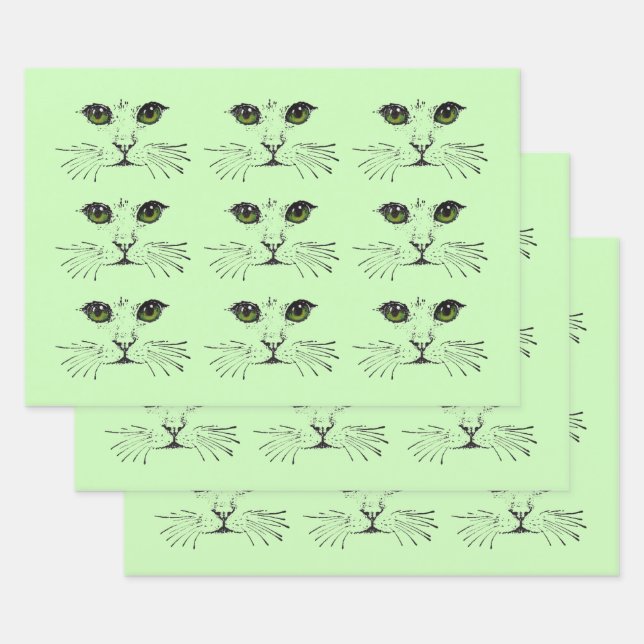 Schwarze Illustrationen Kat gegenüber grünen Augen Geschenkpapier Set (Set)