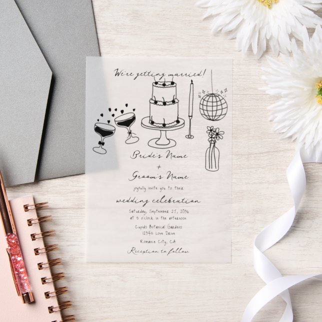 Schwarze Illustrationen mit handgezogenen Doodles- (Hochzeit)