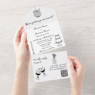 Schwarze Illustrationen mit handgezogenen Doodles- All In One Einladung
