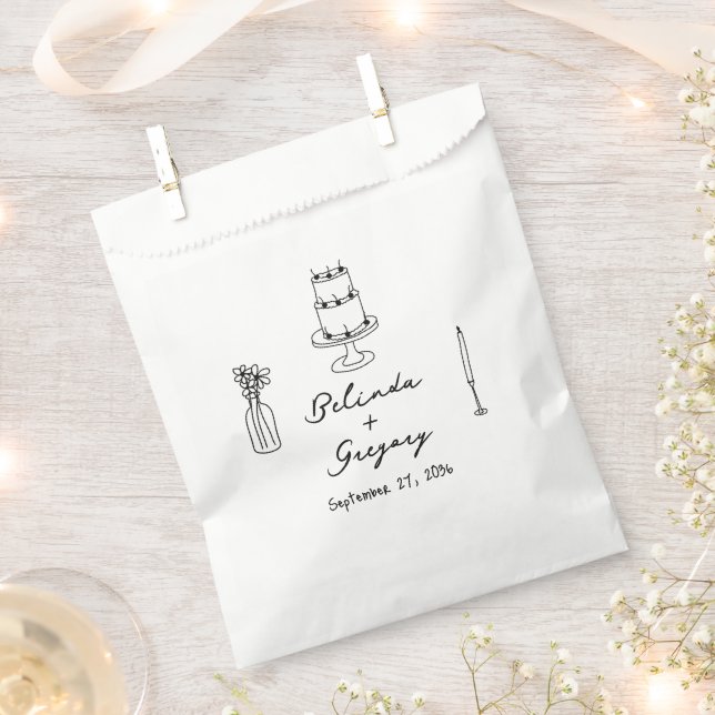 Schwarze Illustrationen mit handgezogenen Doodles- Geschenktütchen (Ausgeschnitten)