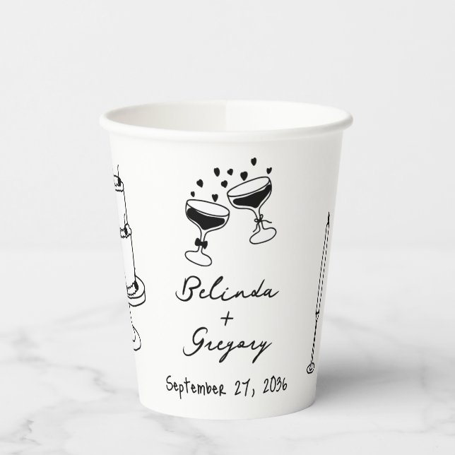Schwarze Illustrationen mit handgezogenen Doodles- Pappbecher (Links)