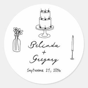 Schwarze Illustrationen mit handgezogenen Doodles- Runder Aufkleber