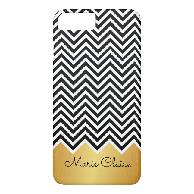 Schwarze IMITAT GOLD Modernes Zickzack Monogramm Case-Mate iPhone Hülle (Rückseite)
