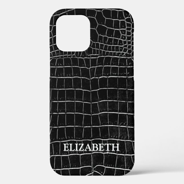 Schwarze Imitat Krokodile Leder Personalisierter N Case-Mate iPhone Hülle (Rückseite)