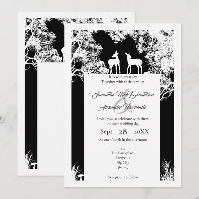 Schwarze Imitat Papier geschnitten Wald Hochzeit Einladung (Vorne/Hinten)