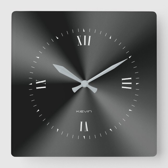 Schwarze Imitate aus rostfreiem Stahl Quadratische Wanduhr (Vorderseite)