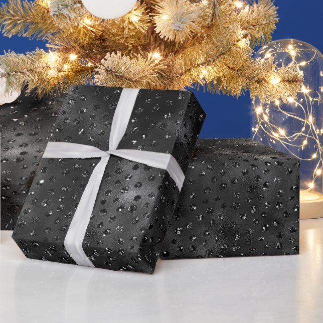 Schwarze Imitate Glitzer Cheetah Spots Geschenkpapier (Feiertage)