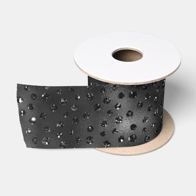 Schwarze Imitate Glitzer Cheetah Spots Satinband (Spule)