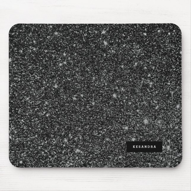 Schwarze Imitate Glitzer & Weiße Glitzern Hintergr Mousepad (Vorne)