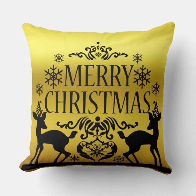 Schwarze Imitate Gold Frohe Weihnachten Dekorative Kissen (Vorderseite)