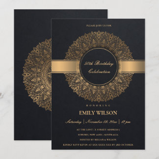 SCHWARZE IMITATE GOLD MANDALA JEDES JAHR 50. GEBUR EINLADUNG