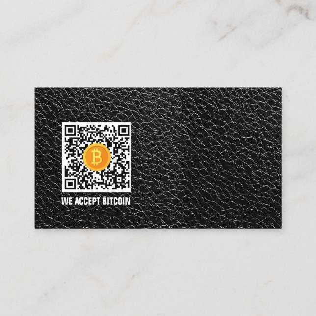 Schwarze Imitate Leather akzeptieren Bitcoin Visitenkarte (Vorderseite)