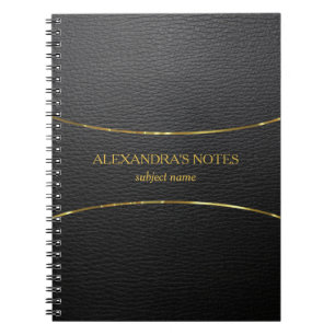 Schwarze Imitate Ledertextur Gold Akzent Notizblock