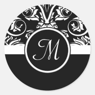 Schwarze Insignien-Monogramm-Umschlag Aufkleber-Au Runder Aufkleber