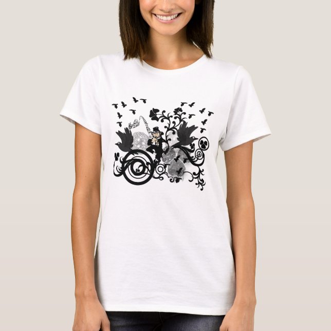 Schwarze irische Wirbel und Kobolde T-Shirt (Vorderseite)