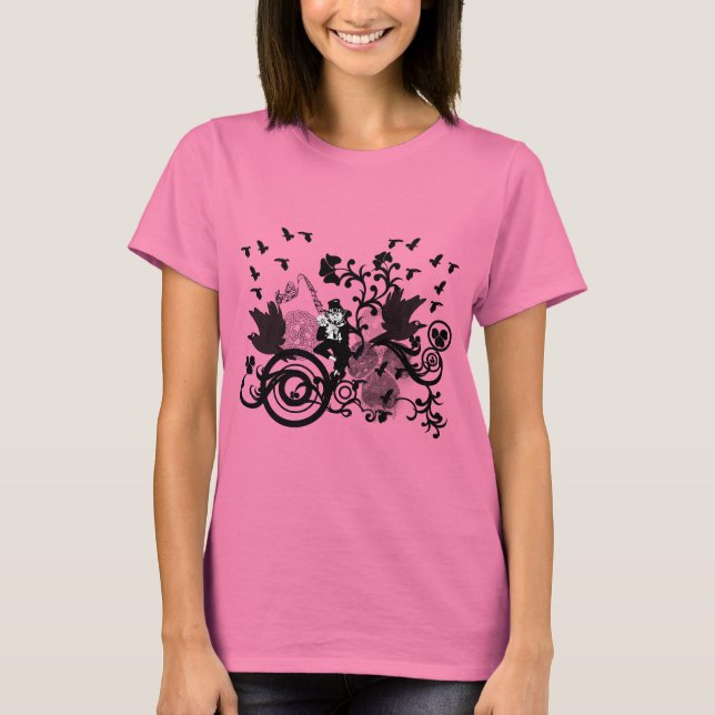 Schwarze irische Wirbel und Kobolde T-Shirt (Vorderseite)