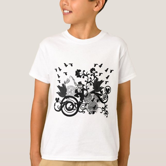 Schwarze irische Wirbel und Kobolde T-Shirt (Vorderseite)