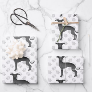Schwarze italienische Windhund-Cartoon-Hunde mit P Geschenkpapier Set