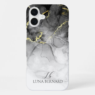 Schwarze Jade Wasserfarbenfarbe Tinte individuell iPhone 16 Plus Hülle