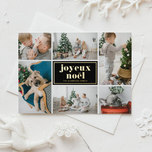 Schwarze Joyeux Noël Retro-Typografie-Fotocollage Folien Feiertagskarte