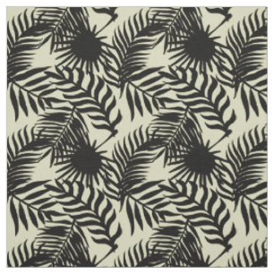 Schwarze Jungle Palme Blätter auf Beige Stoff