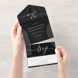 Schwarze Kalligrafie Einfache Hochzeitgeometrie All In One Einladung