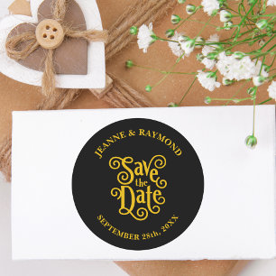 Schwarze Kalligrafie Goldene Hochzeit Save the Dat Runder Aufkleber