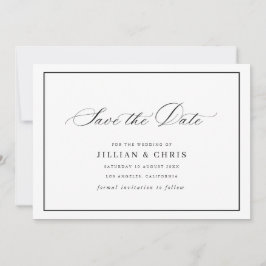 Schwarze Kalligrafie-Hochzeit-Save-the-Date-Karte Einladung