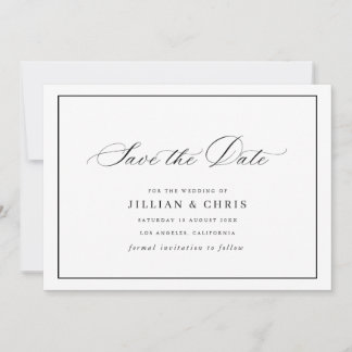 Schwarze Kalligrafie-Hochzeit-Save-the-Date-Karte Einladung