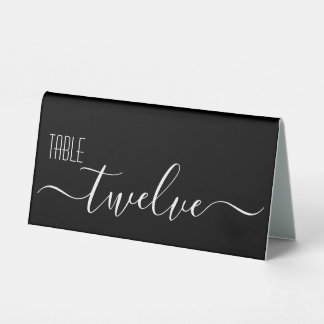 Schwarze Kalligrafie Hochzeit Tischnummer 12 Tischaufsteller