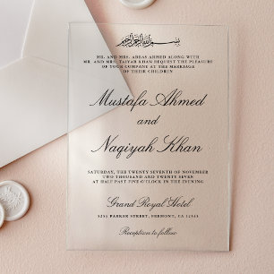 Schwarze Kalligrafie-Schrift Muslimische Hochzeit Acryleinladungen