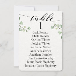 Schwarze kalligraphische Greenery Sitzkarte 10 Einladung