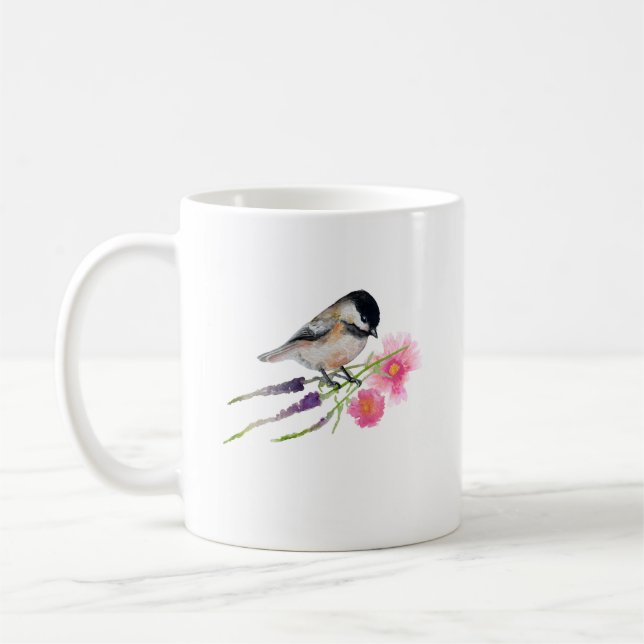 Schwarze Kappe Sweet Chickadee Wasserfarbenspiel Kaffeetasse (Links)