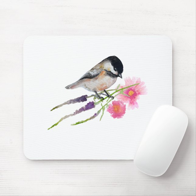 Schwarze Kappe Sweet Chickadee Wasserfarbenspiel Mousepad (Mit Mouse)
