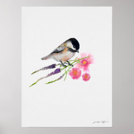 Schwarze Kappe Sweet Chickadee Wasserfarbenspiel Poster