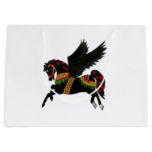 Schwarze Karussell-Pegasus-Geschenktasche Große Geschenktüte