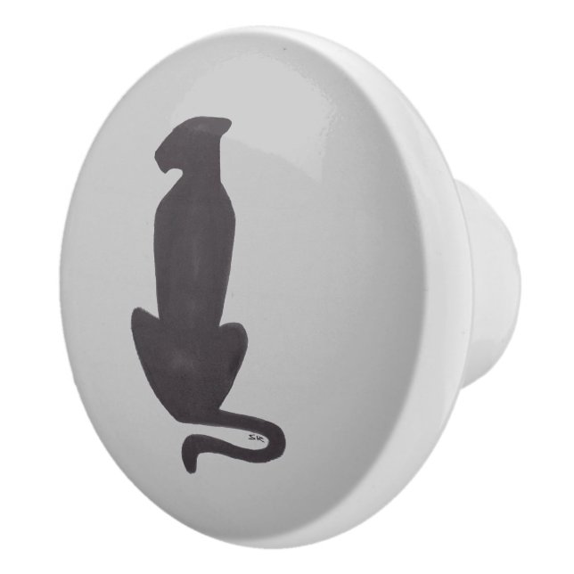 Schwarze Kat Silhouette Graue Keramik Knopf Keramikknauf (Rechts)