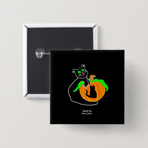 Schwarze Katz-Kürbis-Viereck-Knopf Button