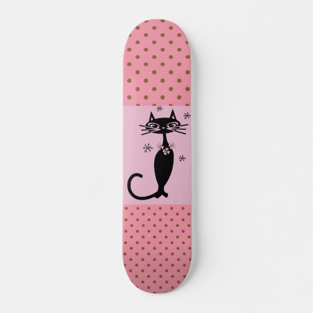 SCHWARZE KATZ-RETRO-MÄDCHEN PINK SKATEBOARD DECK (Vorne)