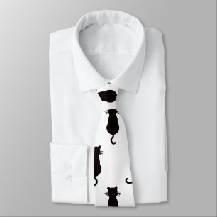 Schwarze Katze Abgeschieden auf weißem Polka Dot M Krawatte