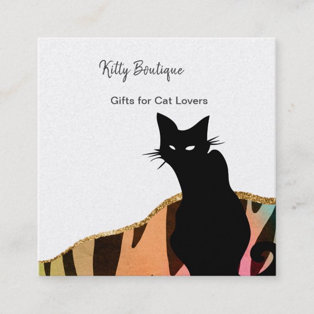 Schwarze Katze Abstrakt Square Visitenkarte (Vorderseite)