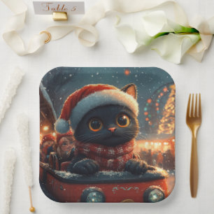 Schwarze Katze Achterbahn Weihnachten Pappteller